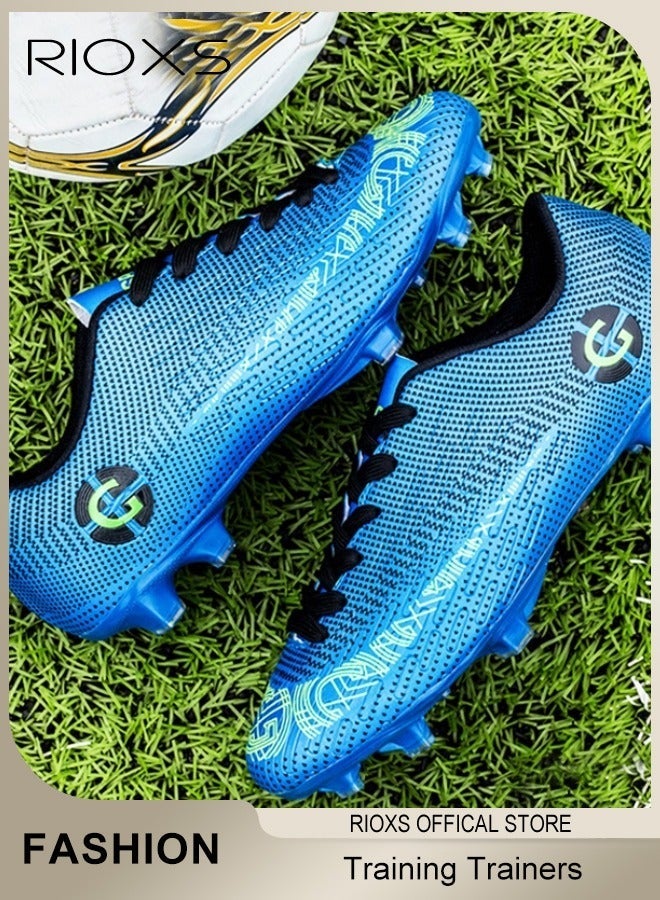 ريوكس حذاء كرة القدم، أحذية كرة قدم للشباب، أحذية كرة قدم للرجال من نوع تراكرز، أحذية رياضية عالية القمة للاعبين في الملعب، أحذية كرة سلة احترافية منخفضة القمة، أحذية كرة قدم خارجية وداخلية للفتيان، أحذية كرة قدم مبطنة بخيوط تنفسية لرياضة البيسبول واللاكروس، حذاء تدريبي نسخي لسباقات الجري والقفز، أحذية أثليوري زرقاء - Image 2